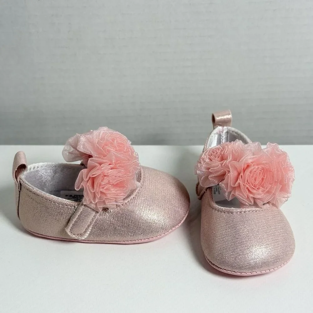 Pink Glitter Floral Infant Shoes 3/6 Months